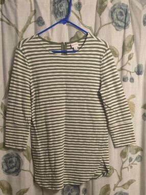 Merona Olive Green & White Striped Long-Sleeve Top